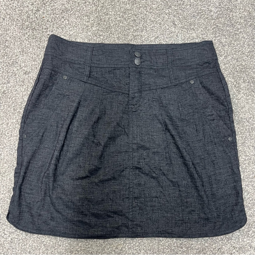 PRANA Skirt Women's Size 8 Coal Gray Lizbeth Chambray Hemp Blend UPF 50 NEW